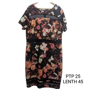 Boutique | Women's Flattering Bodycon Midi Dress | Black Floral | Plus Size 2X
